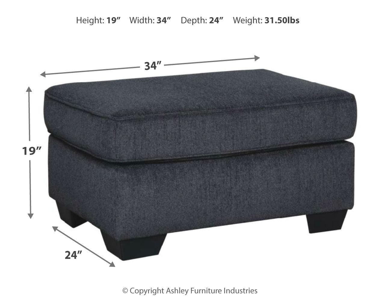 Altari Slate Chenille Ottoman dimension diagram