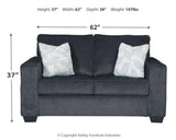 Altari Slate Chenille Loveseat dimension diagram