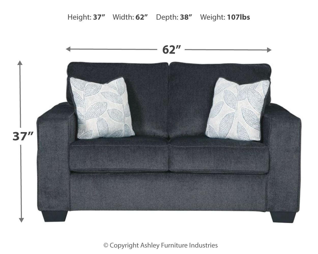 Altari Slate Chenille Loveseat dimension diagram