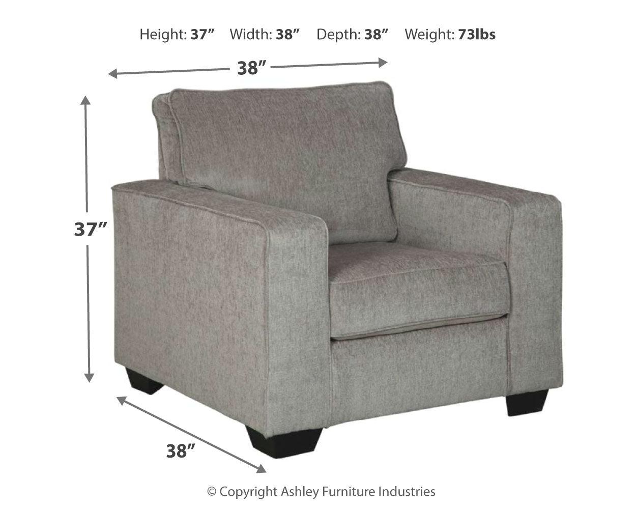 Altari Alloy Chenille Chair dimension diagram with measurements
