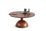 Close-up of Pomela Walnut coffee table wood grain and square legs