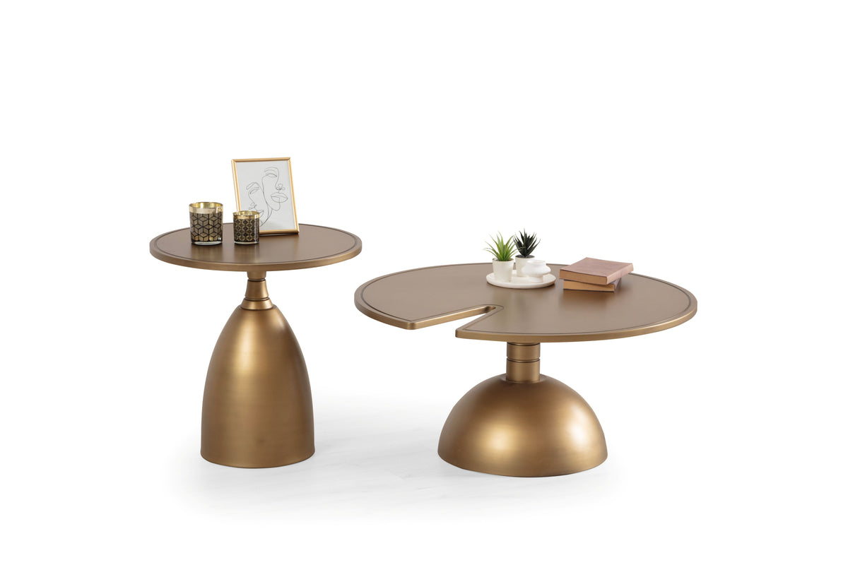 Close-up of gold finish on Pomela coffee tables