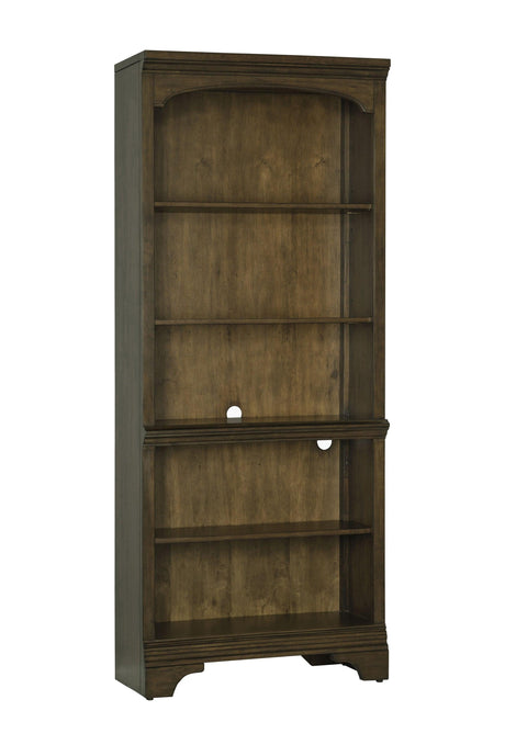 Sturdy bracket legs of Hartshill Burnished Oak bookcase