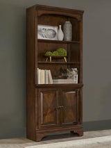 Hartshill Bookcase with Cabinet in Burnished Oak, front angle