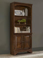 Hartshill Bookcase with Cabinet in Burnished Oak, front angle