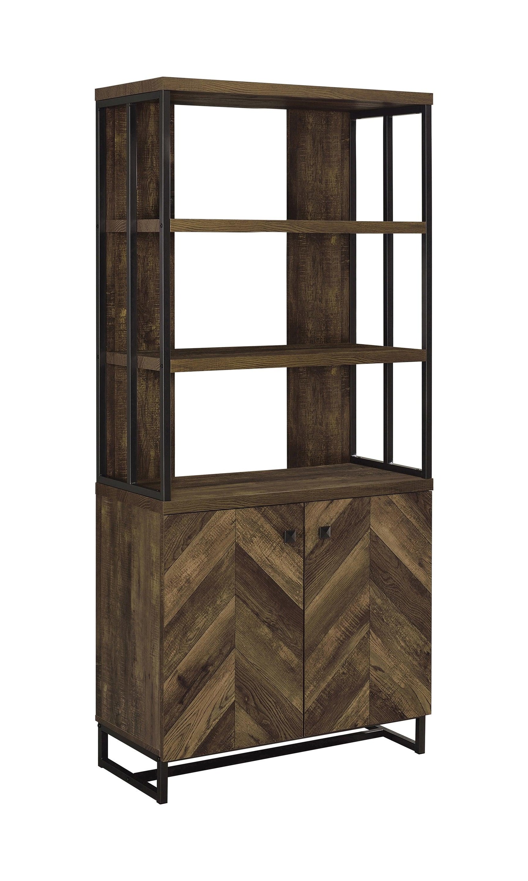 Detailed view of herringbone pattern on rustic oak finish