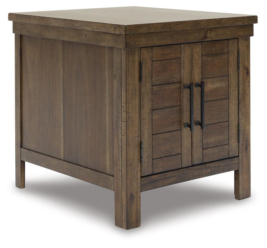 Moriville Grayish Brown Coffee Table with 1 End Table — angled view