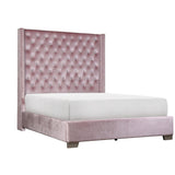Jacklyn Pink velvet tufted king panel bed close-up of tufting