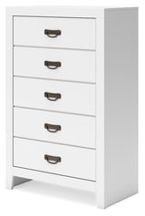 Binterglen White Chest of Drawers — angled view