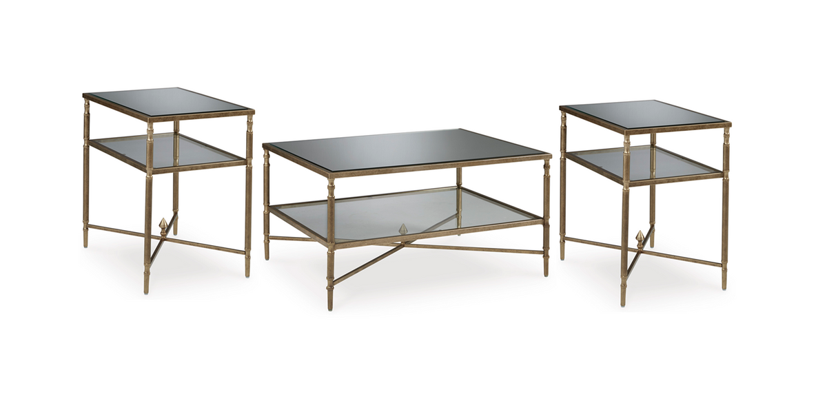 Aged Gold Mirrored Coffee Table and End Table Set — product view