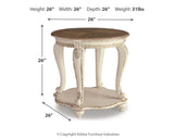 Realyn White/Brown Coffee Table with 1 End Table — dimension illustration