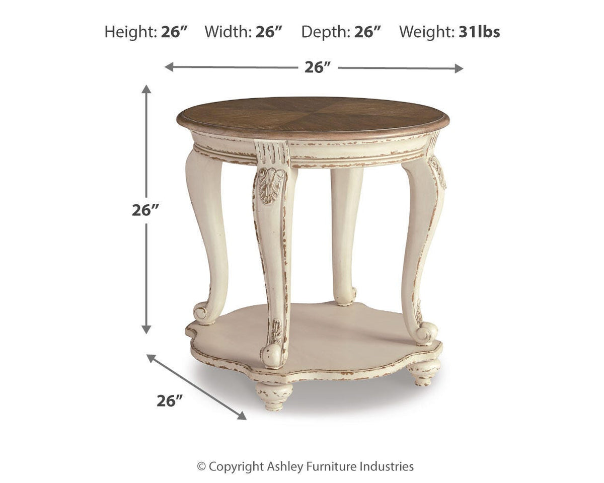 Realyn White/Brown 2 End Tables — dimension illustration