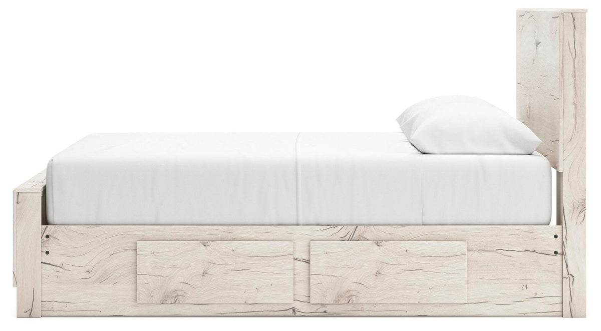 Lawroy Light Natural Queen Panel Bed with Storage — side view