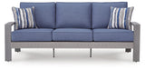 Half Blue/Gray Moon Beach Outdoor Sofa with 2 Lounge Chairs — front view