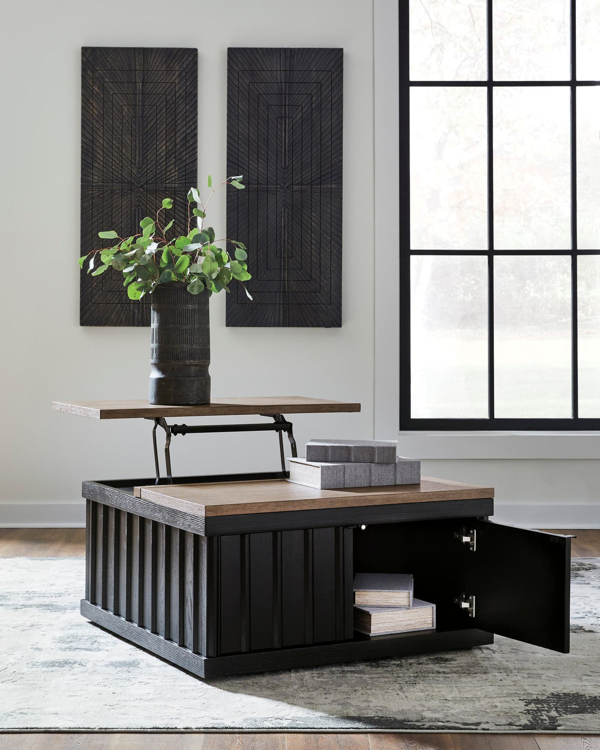 Black and Light Brown Lift-Top Coffee Table with Cabinet Storage — product image 3