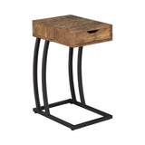 Troy Accent Table side angle highlighting metal frame and drawer detail