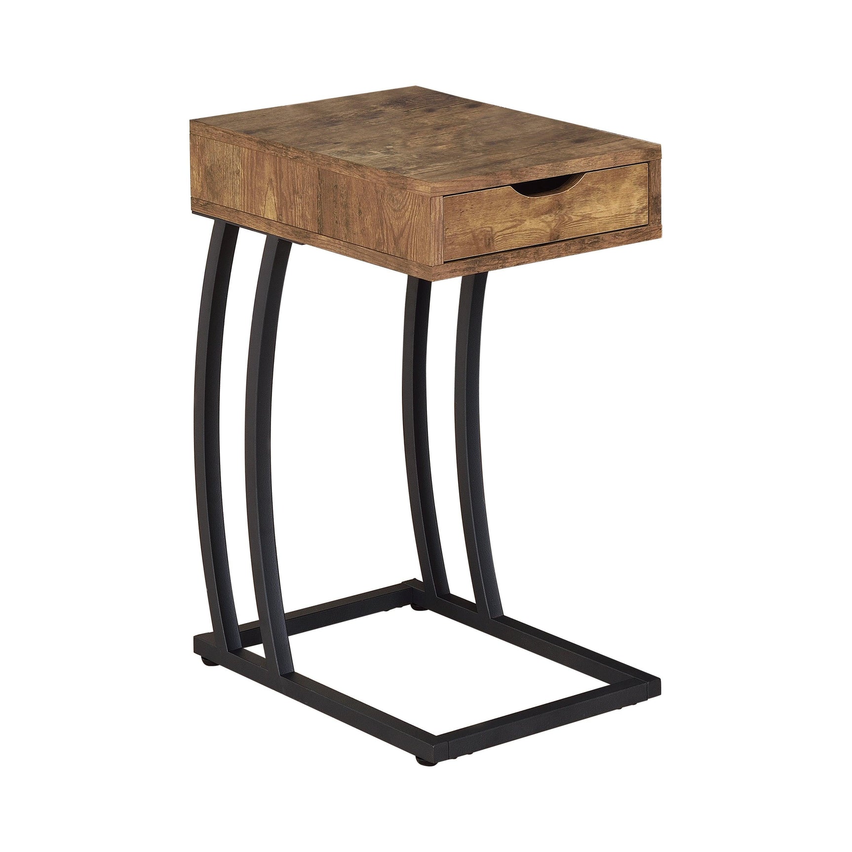Troy Accent Table side angle highlighting metal frame and drawer detail