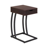 Side angle of Troy Accent Table highlighting tapered legs and open geometric metal base