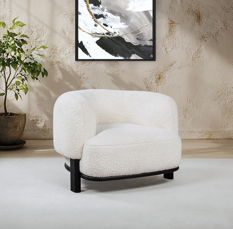 Lawler accent chair close-up of ivory bouclé upholstery