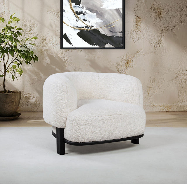 Lawler accent chair close-up of ivory bouclé upholstery