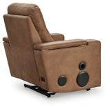 Back view of Lorrenton caramel faux leather power glider recliner