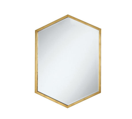 Bledel hexagon shaped gold metal wall mirror showing front view