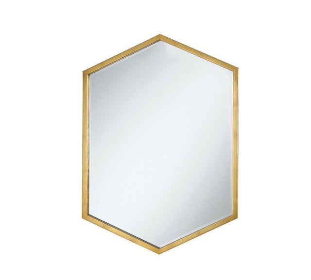 Bledel hexagon shaped gold metal wall mirror showing front view
