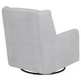 Serra Boucle Upholstered Swivel Glider Recliner Dove Grey installed in living room