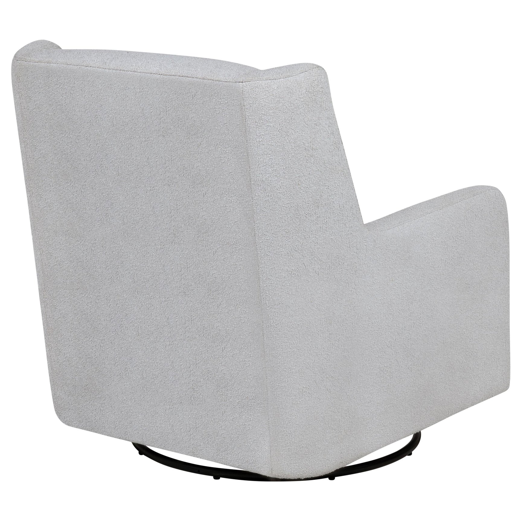 Serra Boucle Upholstered Swivel Glider Recliner Dove Grey installed in living room