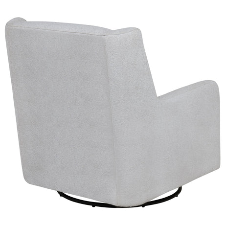 Serra Boucle Upholstered Swivel Glider Recliner Dove Grey installed in living room