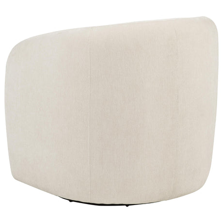 Plush attached seat cushion of Gerley swivel chair