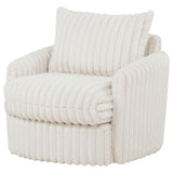 Angled view of ivory corduroy armchair