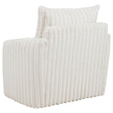 Close-up of swivel chair armrest and tufting