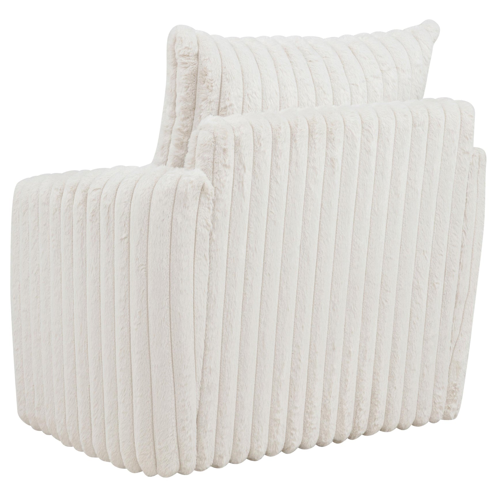 Close-up of swivel chair armrest and tufting