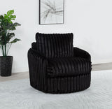 Sarco black corduroy swivel accent arm chair side view