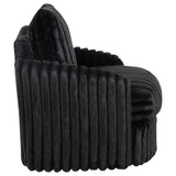 Side profile of plush Sarco accent arm chair