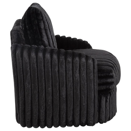 Side profile of plush Sarco accent arm chair