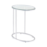 Side profile of Kyle Oval Snack Table with chrome frame