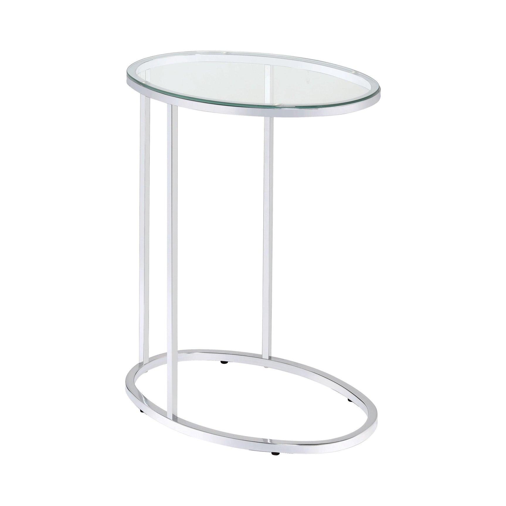 Side profile of Kyle Oval Snack Table with chrome frame