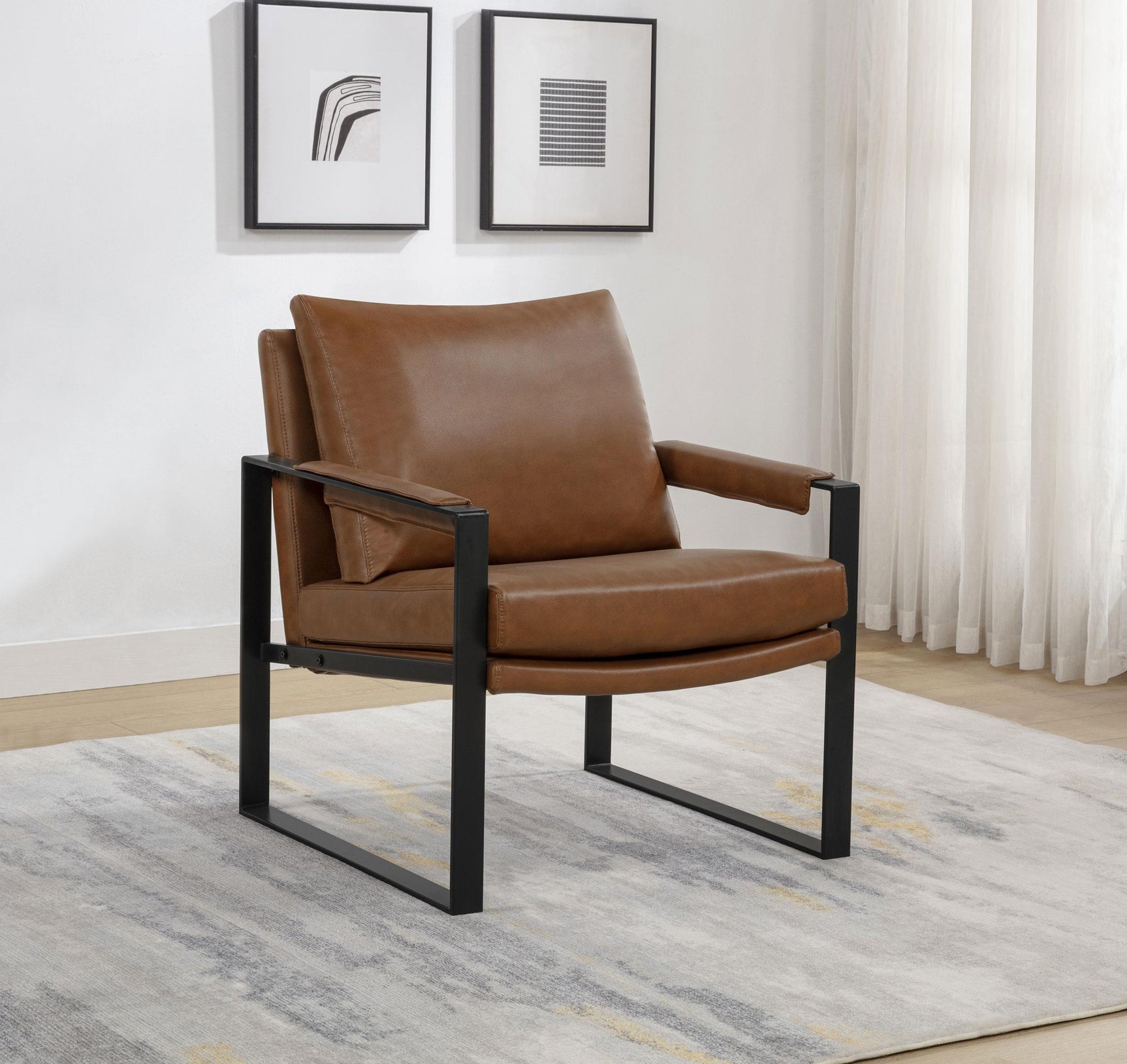 Rosalind accent chair brown leatherette side view