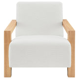 Side profile of Fitzroy Ivory boucle upholstered armchair