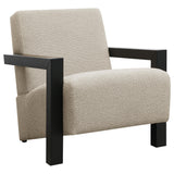 Fitzroy chair side view highlighting wood armrest
