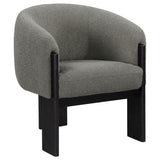 Valdez brown boucle upholstered barrel back accent chair side view