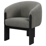 Valdez brown boucle upholstered barrel back accent chair back view