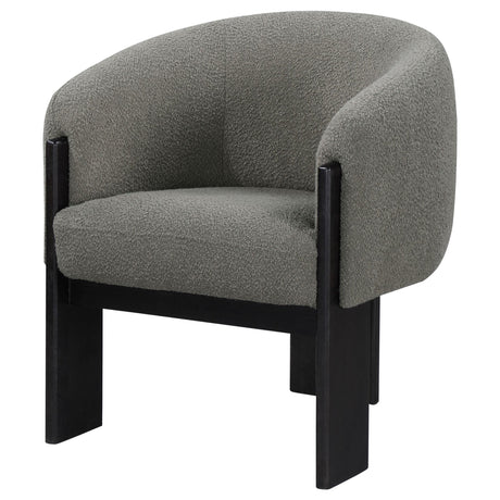 Valdez brown boucle upholstered barrel back accent chair back view