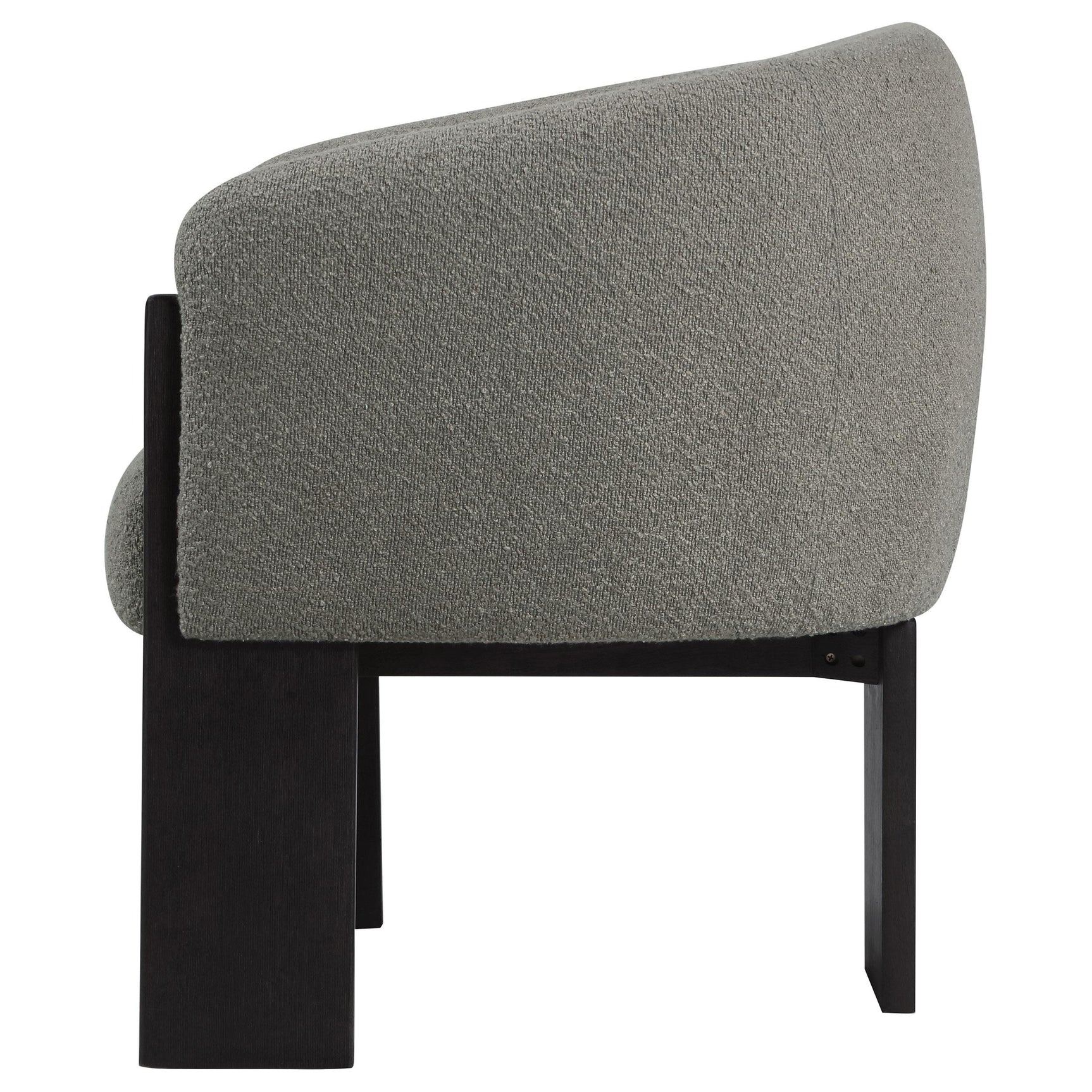 Valdez brown boucle upholstered barrel back accent chair close-up of fabric texture