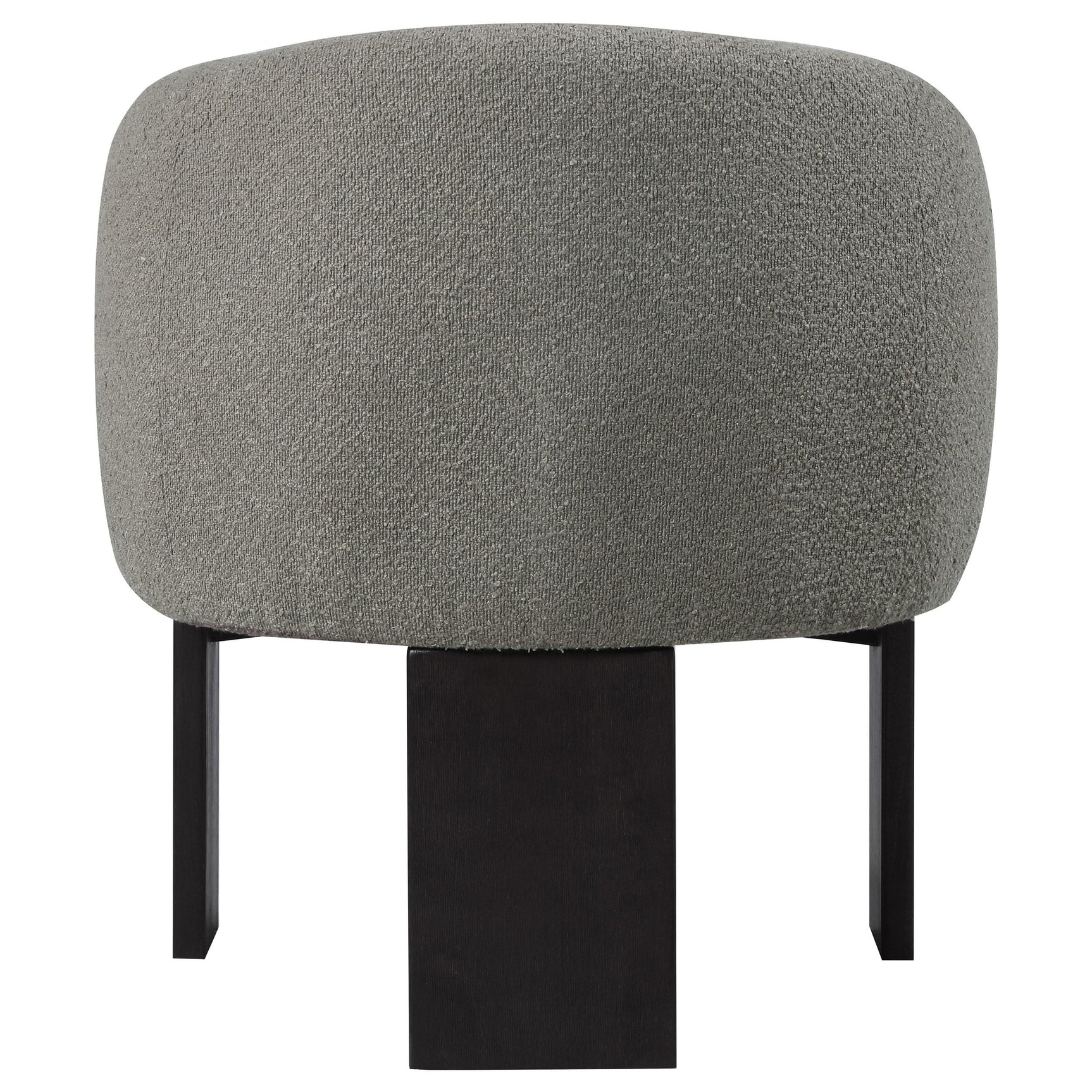 Valdez brown boucle upholstered barrel back accent chair seat and arm detail