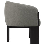 Valdez accent chair showing plastic glides under black legs
