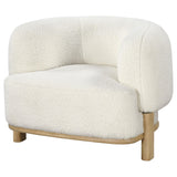 Close-up of boucle fabric texture on ivory chair