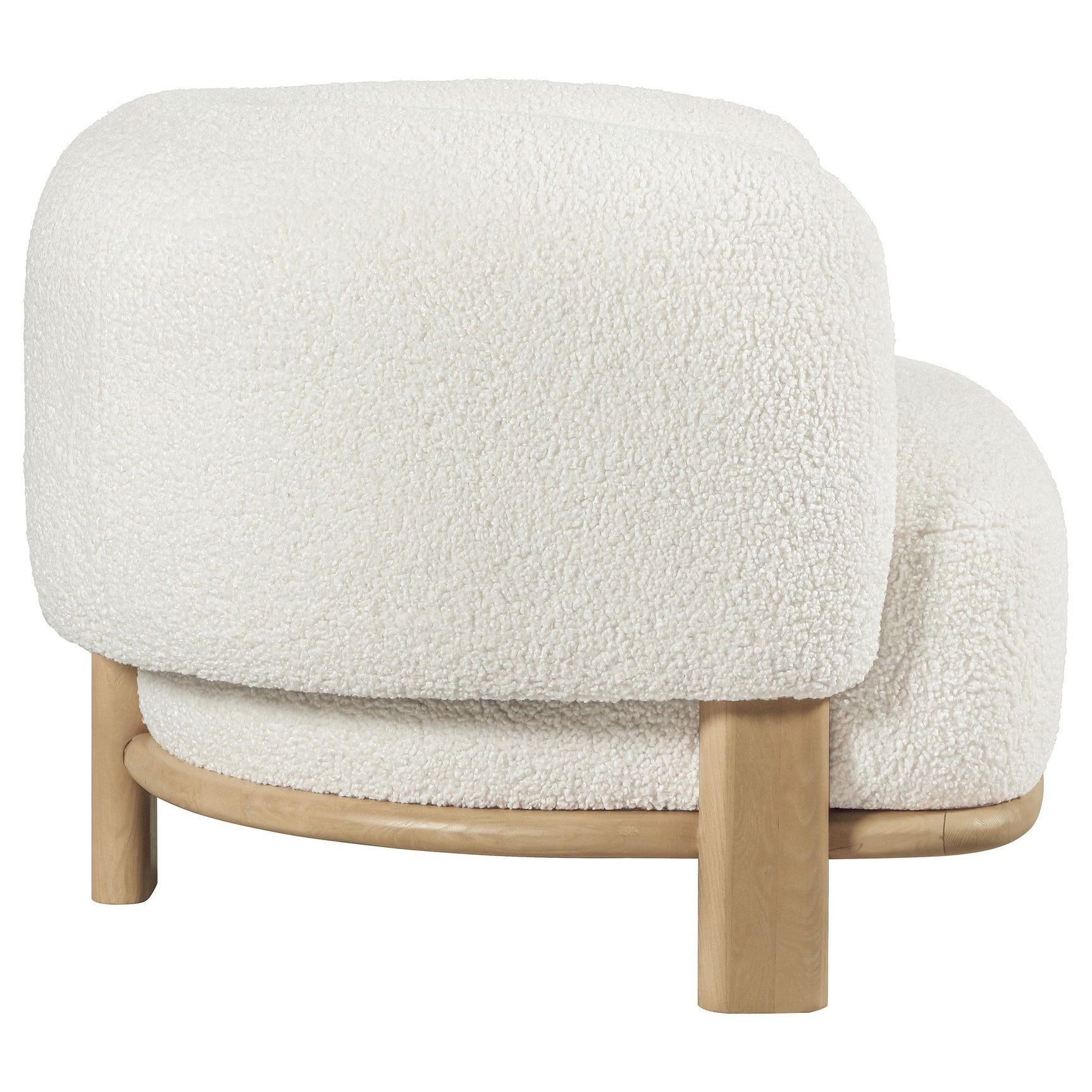 Neutral ivory boucle upholstered accent chair side view